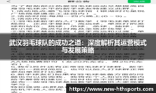 武汉羽毛球队的成功之道：深度解析其运营模式与发展策略